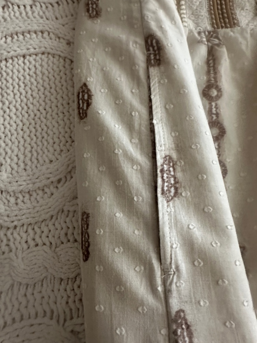 100% Cotton - White/Cream Embroidered Summer Dress - Neutral Floral + Pockets - Picture 4 of 12
